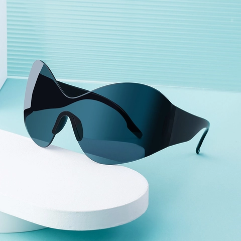 Y2K Futuristische Randloze Shield Zonnebril Voor Dames Heren Oversized Wrap Around Wielrennen Sport UV400 Zonnebril