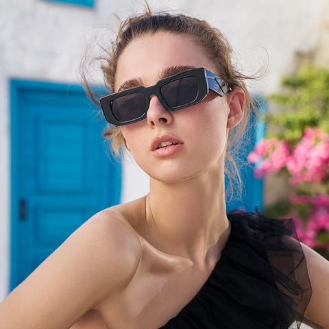 Occhiali Da Sole Rettangolari Montatura PC Aste Larghe Trama Geometrica Protezione UV400 Retro Alla Moda Per Donne E Uomini