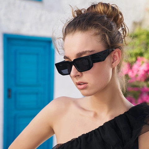 Occhiali Da Sole Rettangolari Montatura PC Aste Larghe Trama Geometrica Protezione UV400 Retro Alla Moda Per Donne E Uomini