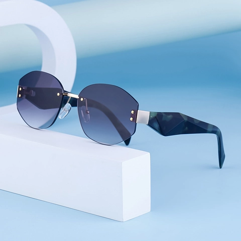 Randlose Polygon Sonnenbrille UV400 Schutz PC Verlaufslinsen Geometrische Bügel Trendy Mode Brillen Für Damen Herren