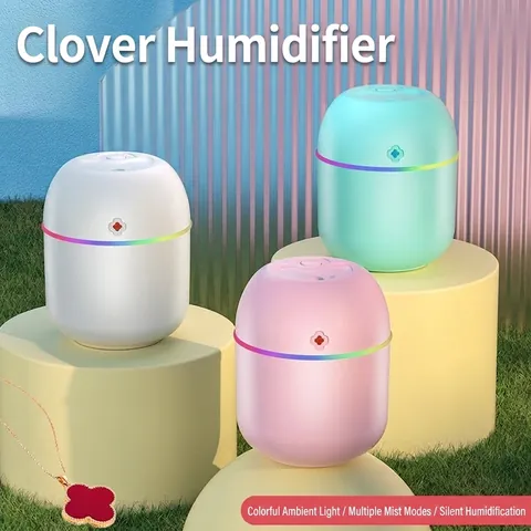 Mini Humidificateur USB Portable Avec Veilleuse LED Colorée Diffuseur d'Air à Brume Silencieuse Pour Voiture Maison Bureau Bureau Motif Trèfle