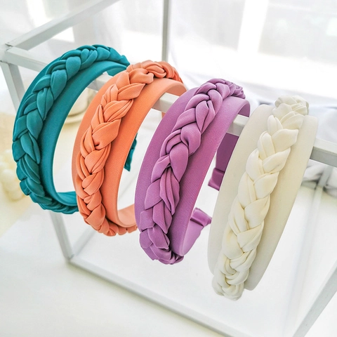 Mode Geflochten Twist Haarreif Breit Gepolstert Haarband Einfarbig Satin Stoff Haarschmuck Für Damen Täglich Gesicht Waschen Kopfschmuck