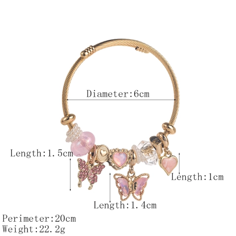 Schmetterling Herz Anhänger Armband Für Damen Elegant Edelstahl Legierung Strass Perlen Armreif Mode Schmuck Geschenk