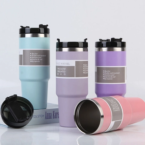 Vacuum Insulated Tumbler With Straw And Rotating Lid 304 Stainless Steel Double Wall Travel Mug For Car Cup Holder