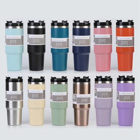 Vacuum Insulated Tumbler With Straw And Rotating Lid 304 Stainless Steel Double Wall Travel Mug For Car Cup Holder