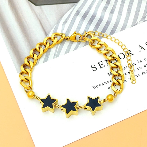 Edelstahl Gold Überzogene Muschel Stern Quadrat Anhänger Cuban Link Kette Armband Für Damen Nische Minimalistisch Schmuck