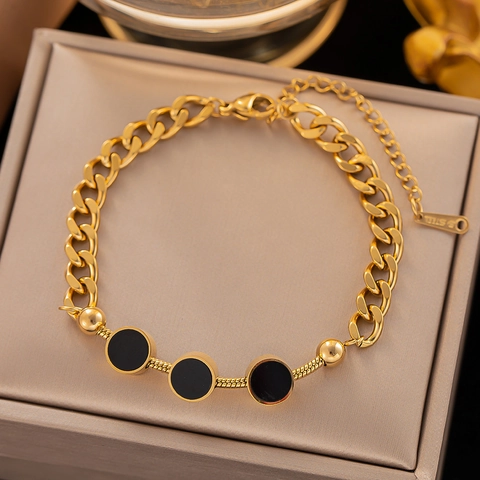 Edelstahl Gold Überzogene Muschel Stern Quadrat Anhänger Cuban Link Kette Armband Für Damen Nische Minimalistisch Schmuck