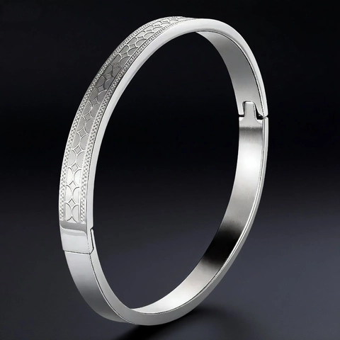 Bracciale Rigido In Acciaio Al Titanio Semplice Motivo Geometrico Battito Cardiaco Fibbia A Cerniera Gioielli Per Uomo E Donna