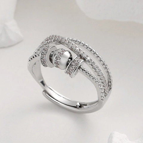 Mehrschichtiger Kreuz Drehbarer Angstring Kupfer Zirkon Verstellbarer Offener Fingerring Für Frauen Modeschmuck