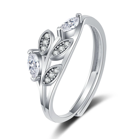 Vintage Leaf Open Ring Copper With Marquise Zirconia Elegant Branch Adjustable Finger Jewelry For Women