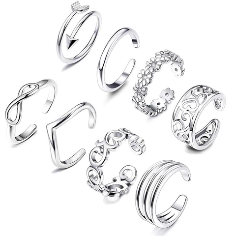 Vintage Schnitzerei Floral Zehenringe Für Frauen Verstellbar Offen Kupfer Fußschmuck Strandurlaub Stil Pfeil Unendlichkeit