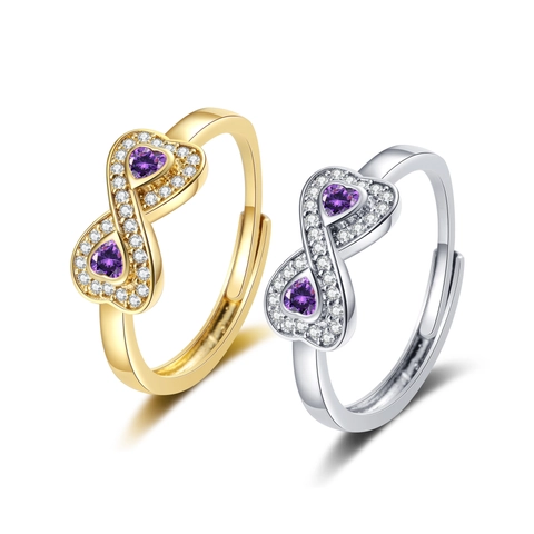 Copper Infinity Heart Adjustable Ring Purple Zircon White Micro Pave Minimalist Jewelry For Women Elegant Stylish