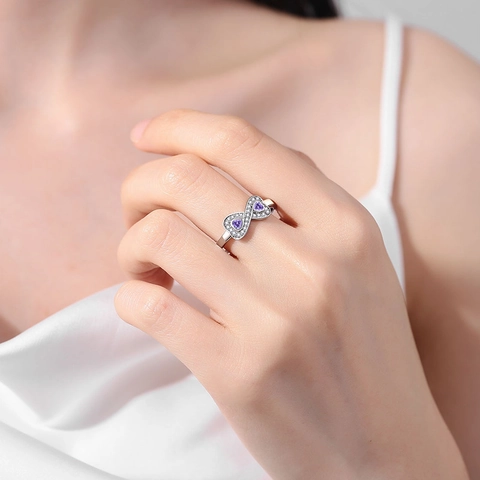 Copper Infinity Heart Adjustable Ring Purple Zircon White Micro Pave Minimalist Jewelry For Women Elegant Stylish