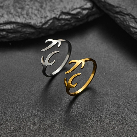 Anello In Acciaio Inossidabile Minimalista Con Design A Ramo Di Corna O Uccello Anello Aperto Regolabile Gioiello Elegante