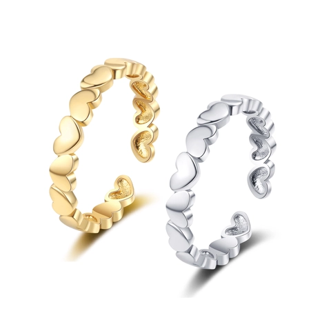 Elegant Heart Linked Open Ring Copper Plated Adjustable Hollow Jewelry For Women Fashion Simple Style