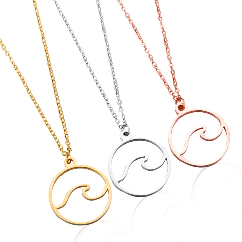 Collar Con Colgante De Ola Redonda Hueca Minimalista De Acero Inoxidable Joyas De Playa Chic Regalo Para Mujeres