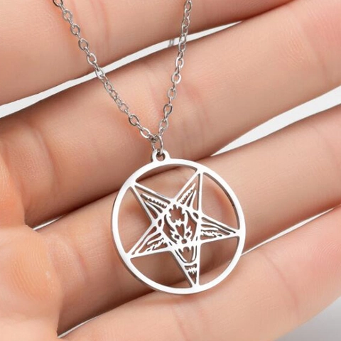 Stainless Steel Pentagram Pendant Necklace Gothic Baphomet Goat Head Hollow Geometric Clavicle Chain For Women