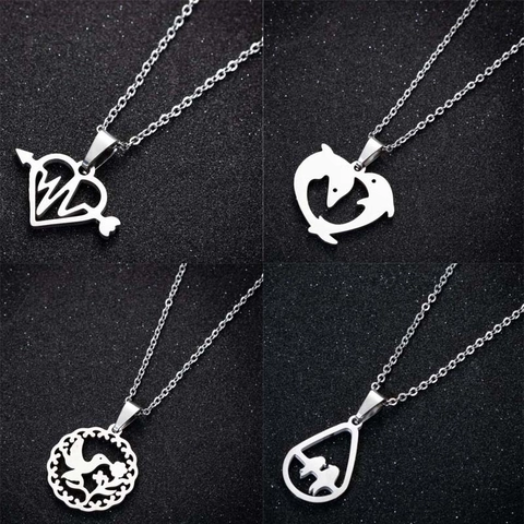 Stainless Steel Necklace Minimalist Hollow Arrow Moon Cat Heart EKG Bird Pendant Jewelry Accessory For Women