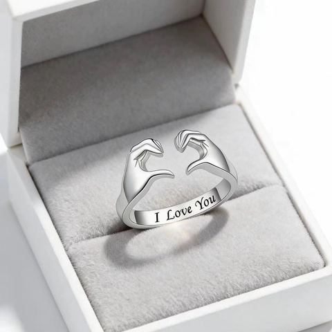 Anelli Di Coppia Con Cuore E Mano Romantici Rame Placcato Argento Anello Aperto Regolabile Inciso I Love You Gioielli