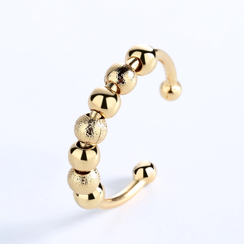 Anillo De Ansiedad De Cobre Con Cuentas Giratorias Diseño Abierto Ajustable Cuentas Móviles Joyería De Moda Para Mujer Geométrico