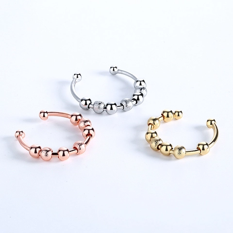 Anillo De Ansiedad De Cobre Con Cuentas Giratorias Diseño Abierto Ajustable Cuentas Móviles Joyería De Moda Para Mujer Geométrico
