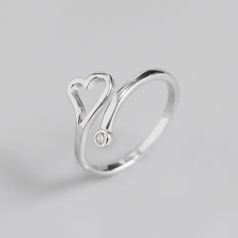 Bague Ajustable Ouverte En Avec Coeur Et Zircon Bijoux De Mode Elegants Cadeau Pour Femmes