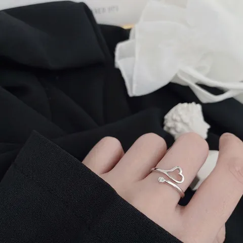 Bague Ajustable Ouverte En Avec Coeur Et Zircon Bijoux De Mode Elegants Cadeau Pour Femmes