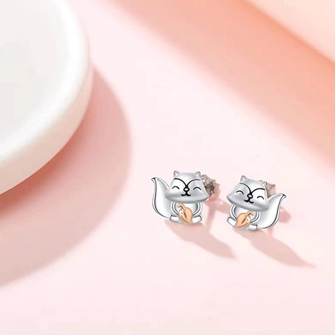 Orecchini A Lobo Scoiattolo Cartone Animato Gioielli Animali In Rame Con Perno In Argento Sterling 925 Per Donne