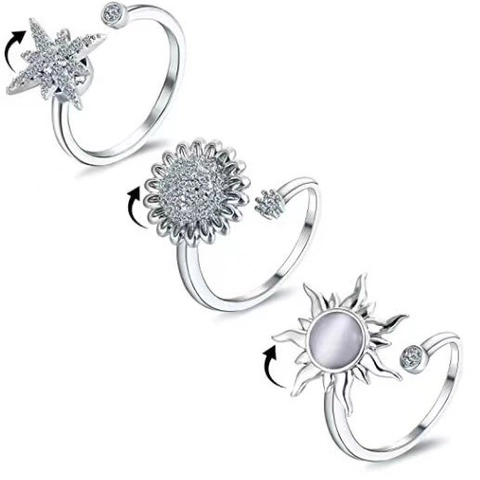Anillos Fidget Giratorios Cobre Circonita Girasol Estrella Luna Joyería Abierta Ajustable Para Aliviar El Estrés