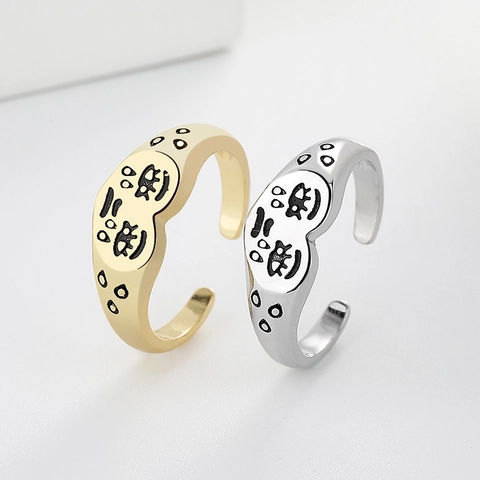 Bague Ouverte Cœur Visage Qui Pleure Cuivre Sad Emoji Expressif Rétro Réglable Bijoux De Doigt Cadeau