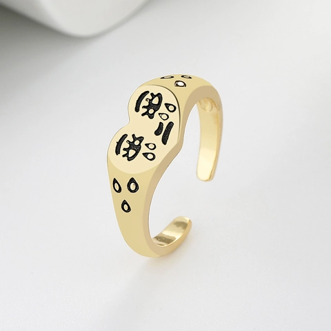 Bague Ouverte Cœur Visage Qui Pleure Cuivre Sad Emoji Expressif Rétro Réglable Bijoux De Doigt Cadeau