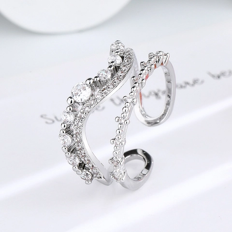 Lagenwellenring Kupfer Zirkonia Verstellbarer Offener Fingerschmuck Modisch Elegant Für Frauen