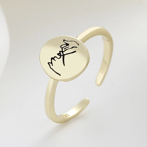 Pinky Swear Handgebaar Ring Verstelbaar Open Minimalistisch Ovaal Koperen Sieraden Voor Dames Koppels