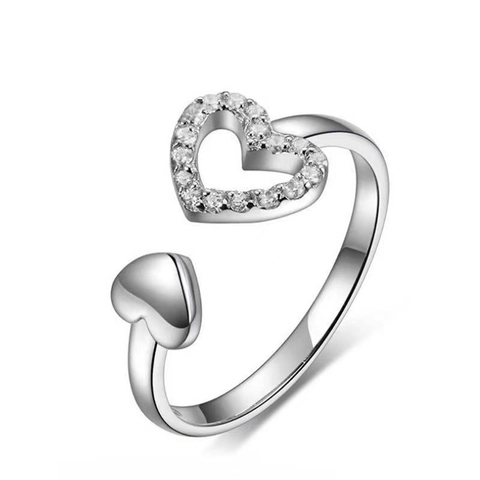 Herz Ring Kupfer Zirkonia Offen Verstellbar Doppelherz Elegant Vielseitig Mode Schmuck Geschenk Für Frauen