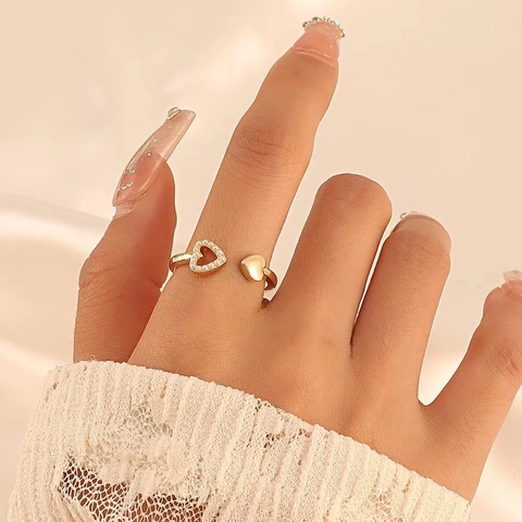 Herz Ring Kupfer Zirkonia Offen Verstellbar Doppelherz Elegant Vielseitig Mode Schmuck Geschenk Für Frauen