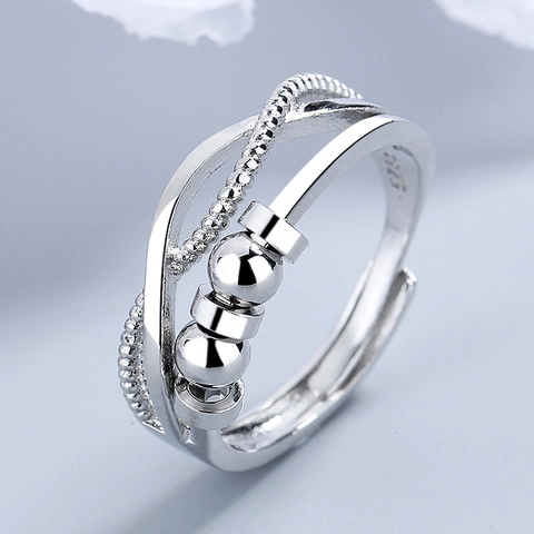Minimalistischer Kupfer Anti Angst Ring Mit Gleitperlen Mehrlagig Kreuz Verstellbar Rotierender Schmuck Für Frauen