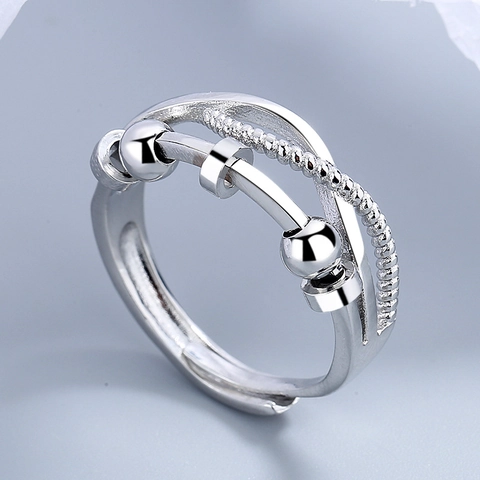 Minimalistischer Kupfer Anti Angst Ring Mit Gleitperlen Mehrlagig Kreuz Verstellbar Rotierender Schmuck Für Frauen