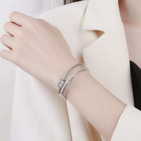 Mehrlagiges Kupfer Manschettenarmband Mit Rotierenden Perlen Zirkonia Offener Armreif Für Damen Eleganter Modeschmuck