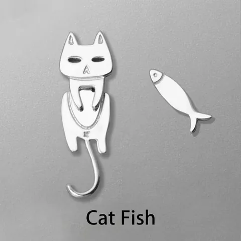 Süße Asymmetrische Katze Und Fisch Ohrstecker Mit 925 Sterling Silber Ohrstift Kupfer Minimalistischer Schmuck Für Damen