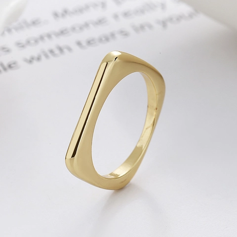 Minimalistischer Quadratischer Geometrischer Ring Kupfer Galvani Poliert Flache Oberfläche Trendiger Schmuck Für Damen Herren