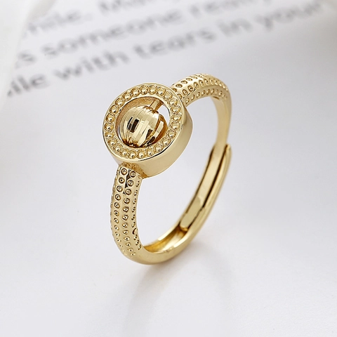 Bague Danxiété Rotative En Cuivre Plaqué Or Ajustable Anti Stress Fidget Ring Avec Perle Tournante Pour Femme Design