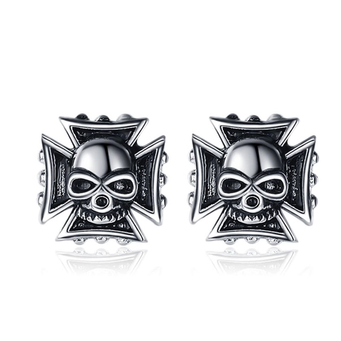 Schedel IJzeren Kruis Ketting Ring Oorknopjes Koper Vintage Gothic Punk Retro Halloween Sieraden Voor Heren Dames