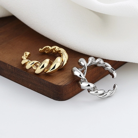 Twisted Braided Hollow Open Ring Copper Gold Plated Adjustable Vintage French Style Jewelry For Women