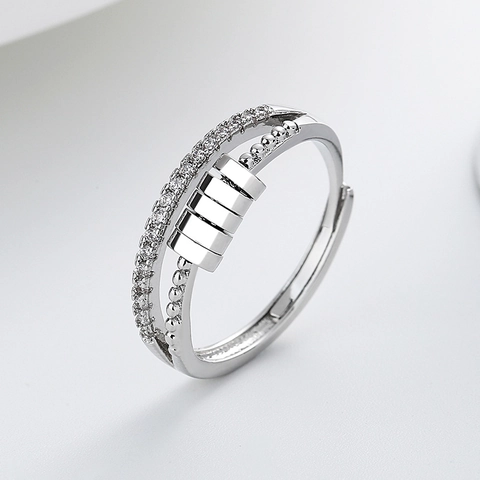 Anello Anti Ansia Per Donna Rame Con Zirconi Cubici A Strati Perline Rotanti Gioielli Per Dita Regolabili
