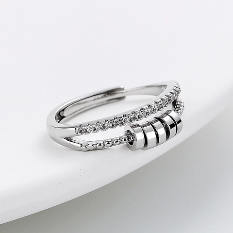 Anello Anti Ansia Per Donna Rame Con Zirconi Cubici A Strati Perline Rotanti Gioielli Per Dita Regolabili