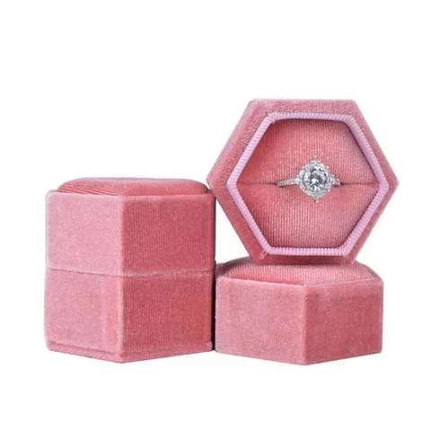 Hexagonal Velvet Jewelry Box Detachable Lid Soft Storage Organizer For Proposal Wedding Ring Earring Gift Display