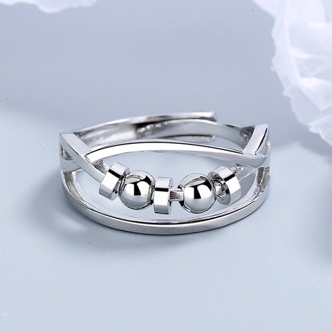 Angst Fidget Ring Für Frauen Kupfer Schiebeperlen Lagiges Kreuzwicklung Verstellbarer Stressabbau Schmuck