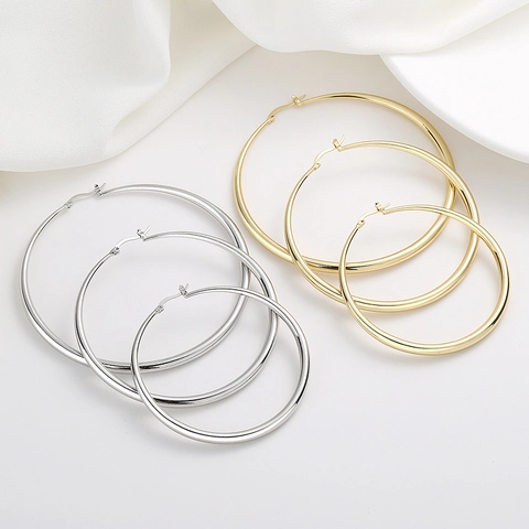 Hoop Earrings Große Runde Kreis Kupfer Poliert Minimalistisch Geometrisch Schmuck Mit 925 Sterling Silber Ohrringpfosten Damen
