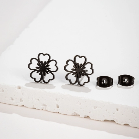Pendientes De Botón Con Diseño De Flor Calada De Acero Inoxidable Con Pétalos De Corazón Joyas De Moda Para Mujer