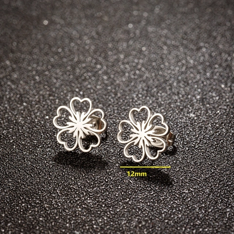 Pendientes De Botón Con Diseño De Flor Calada De Acero Inoxidable Con Pétalos De Corazón Joyas De Moda Para Mujer